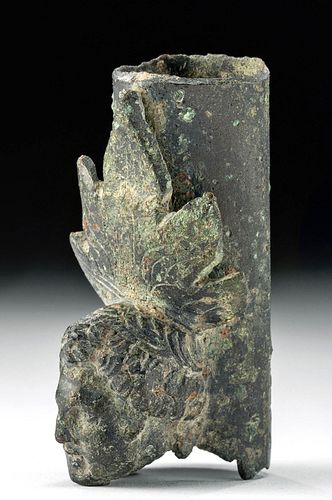 Roman Leaded Bronze Furniture Fragment w/ Face & Leaf