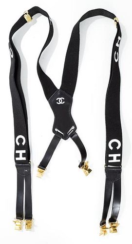 Chanel Black Logo Adjustable Suspenders