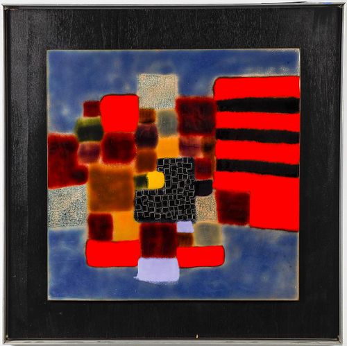 "Red Path" Modern Enamel on Copper Plaque