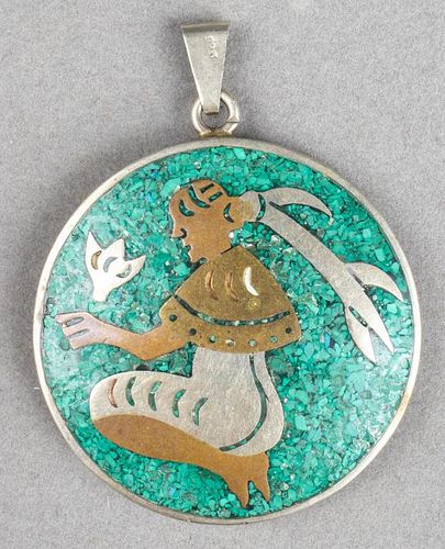 Taxco Mexican Silver/ Metal Turquoise Pendant