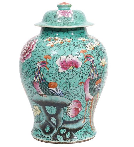 Chinese Porcelain Green Lidded Temple Jar