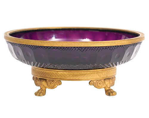 Bronze Mounted Russian Faceted Round Violet Bowl