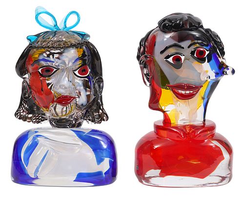 2 Walter Furlan Murano Glass Bust Sculptures