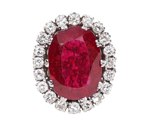 Diamond and Synthetic Ruby 18K WG Halo Ring