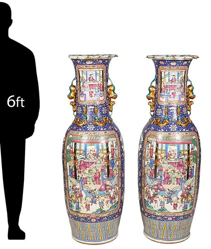 Pr. Large Chinese Famille Rose Floor Vases