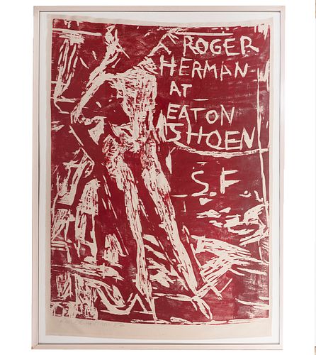 Roger Herman 'Bay Area Figure' Woodcut on Fabric