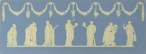 Antique Wedgwood Blue Jasperware Plaque "Seven Muses"