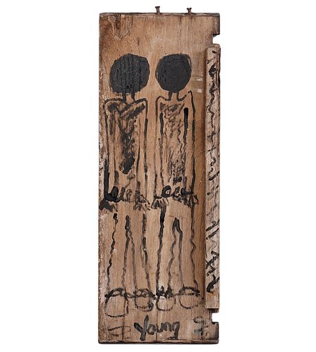 Purvis Young 'Portrait of 2 Figures' Paint on Wood