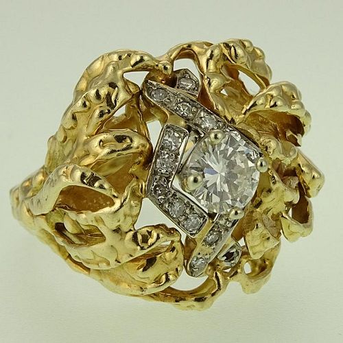 Lady's Vintage Approx. .35 carat Round Cut Diamond and 14 Karat Yellow Gold Ring