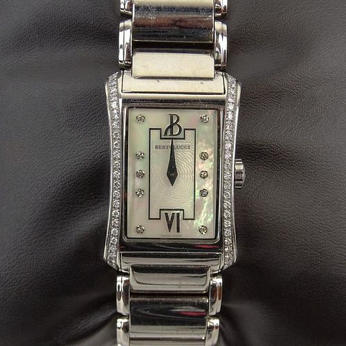 Lady's Stainless Steel and Diamond Bertolucci Bracelet Watch with Swiss Quartz Movement and Mother of Pearl Dial.