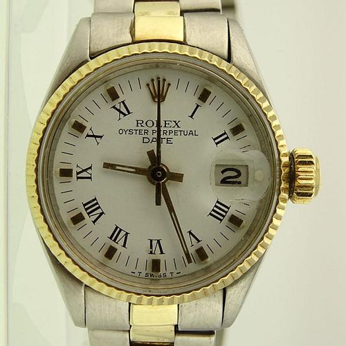 Lady's Vintage Rolex Two Tone Oyster Perpetual Datejust Automatic Movement Watch with Boxes