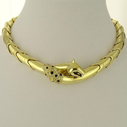 Lady's Heavy 18 Karat Yellow Gold Panther Necklace