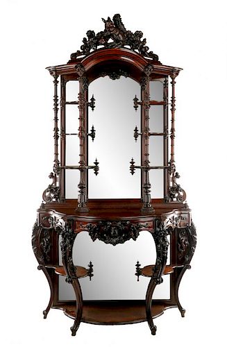 American Rosewood Rococo Etagere, Attr. to Roux