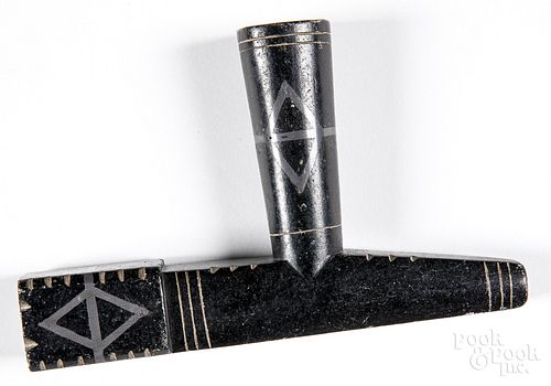 Antique blackstone pipe, with pewter inlay