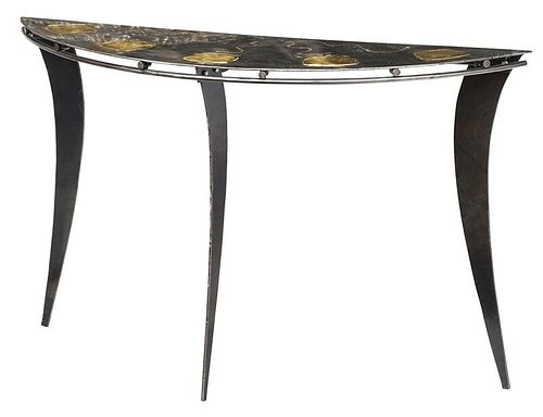 Modernist Metal Demilune Table