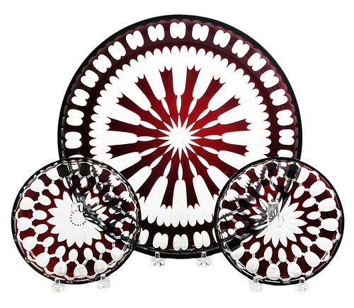 Bohemian Ruby Cut to Clear Plates and Tray