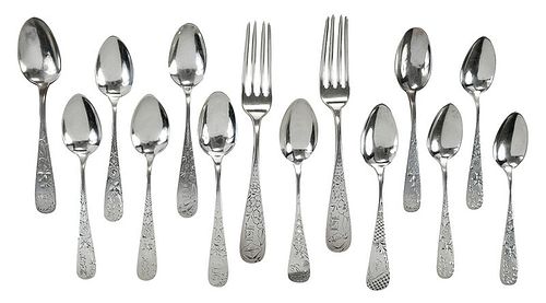 14 Pieces Sterling Bright Cut Flatware