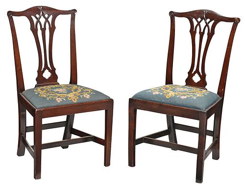 Pair George III Needlework Upholstered Side Chairs