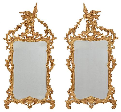 Pair Chippendale Style Gilt Beveled Glass Mirrors