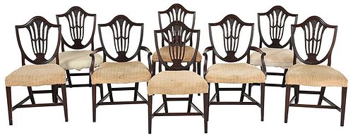Set Eight Hepplewhite Style Shield Back Dining Chairs