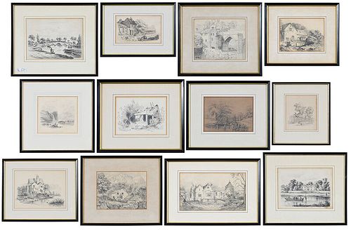 12 Framed Pencil and Ink Sketches