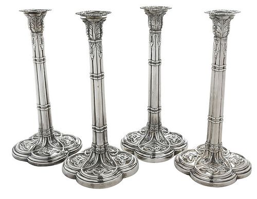 Set of Four George III English Silver Candlesticks
