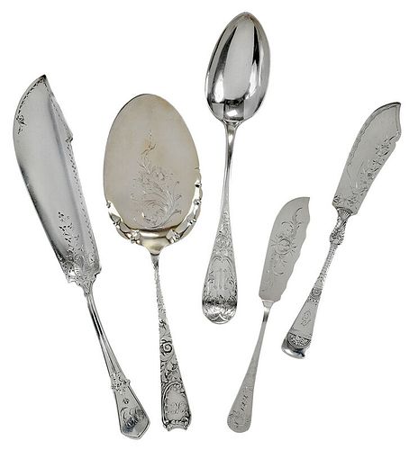 Five Sterling Bright Cut Serving Pieces