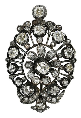 Antique Silver Over Gold Diamond Brooch