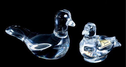 Two Baccarat Crystal Nesting Bird Figurines