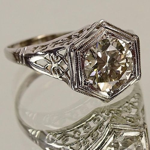 Lady's Art Deco Old European Cut Approx. 1.60 Carat Diamond and Platinum Filligree Engagement Ring