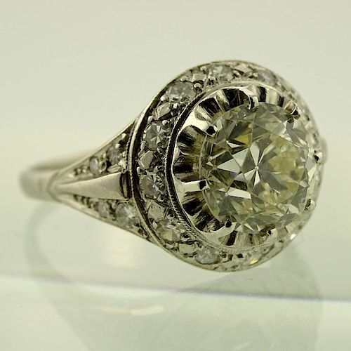 Lady's Antique Approx. 2.54 Carat Old European Cut Diamond and Platinum Engagement Ring