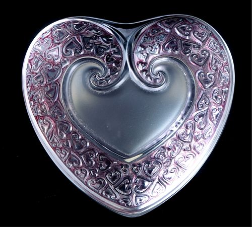 Lalique Crystal Stained Red Heart Box