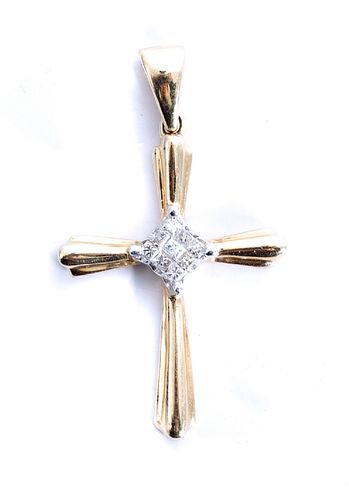 14k Yellow Gold & Diamond Cross Pendant