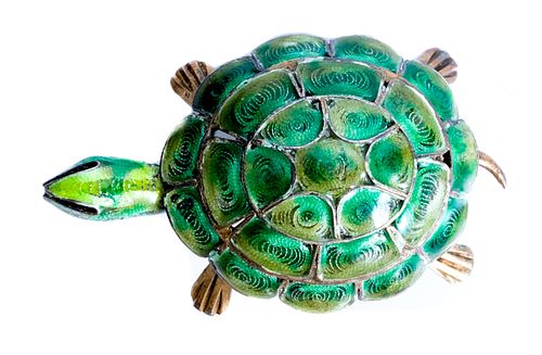 Vintage Champleve Enamel Turtle Brooch Pin