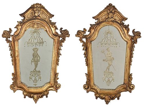 Pair of Venetian Style Carved and Gilt Mirrors