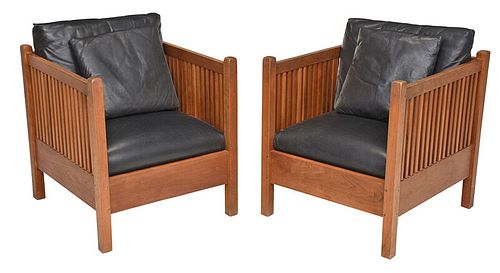 Pair of Stickley Arts and Crafts Style Armchairs