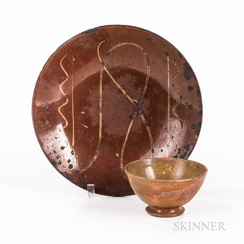 Slip-decorated Redware Plate and Tea Bowl