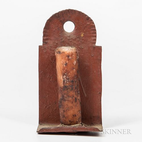 Small Red-painted Sheet Iron Candle Sconce