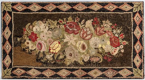 Floral Hooked and Yarn-sewn Rug