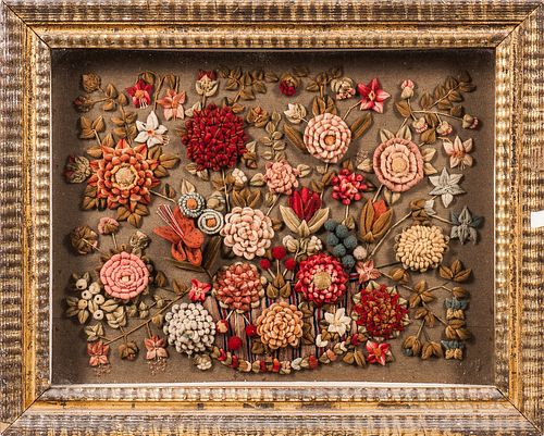 Floral Woolwork Picture in a Ripple-molded Shadow Box Frame