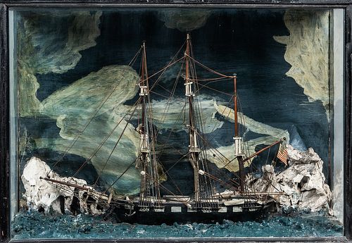 Carved and Painted Diorama of a Vessel in an Arctic Scene