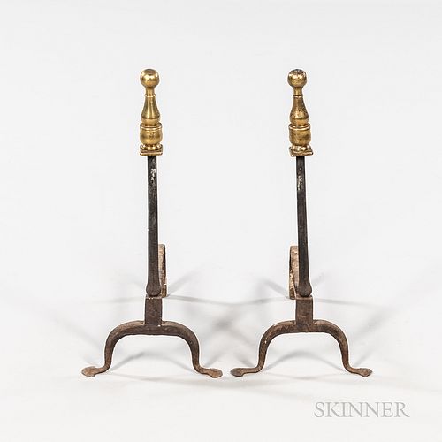 Pair of Cast Brass and Iron Andirons