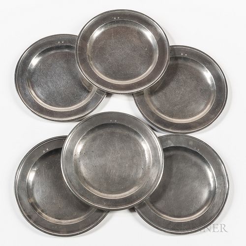 Set of Six Pewter Plates