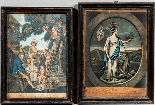 Eight Early Framed Hand-colored Prints