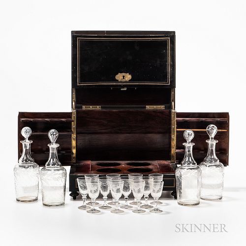 Exotic Wood Veneer and Brass-inlaid Spirit Cabinet