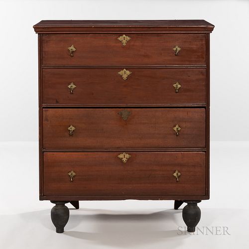 Early Red-painted Cherry Chest over Two Drawers