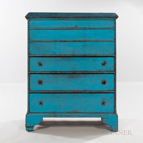Robin's Egg Blue-painted Pine Chest over Three Drawers