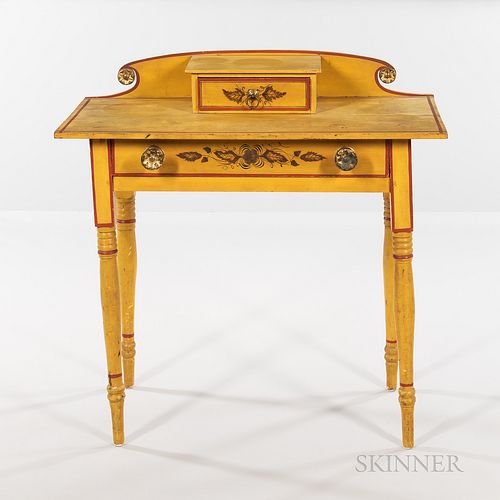 Fine Yellow-painted and Paint-decorated Dressing Table with Drawer