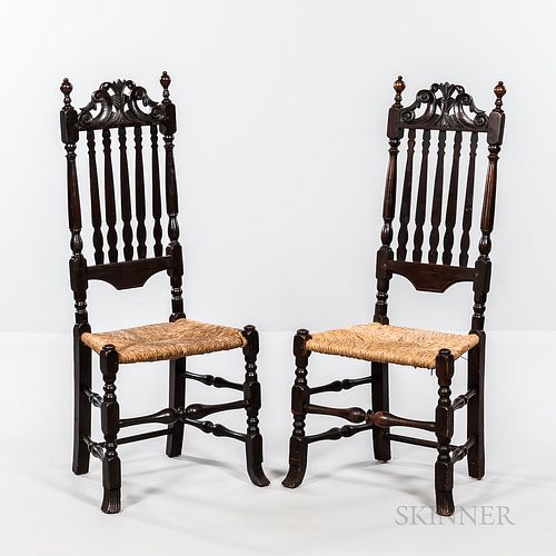Pair of Carved Bannister-back Side Chairs