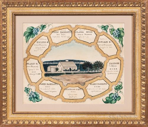 Watercolor and Gilt "Parrott-Rice" Family Record